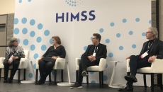 Moderator Dr. Aenor Sawyer of UC Space Health with Julie Robinson, Maarten Sierhuis and Tom Lawry