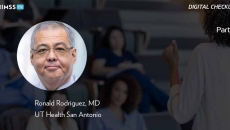Dr. Ronald Rodriguez, UT Health San Antonio_Professor giving lecture in students in scrubs Photo by Steve Debenport/Getty Images