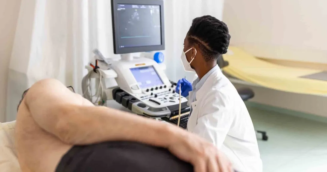 Imaging technician with patient