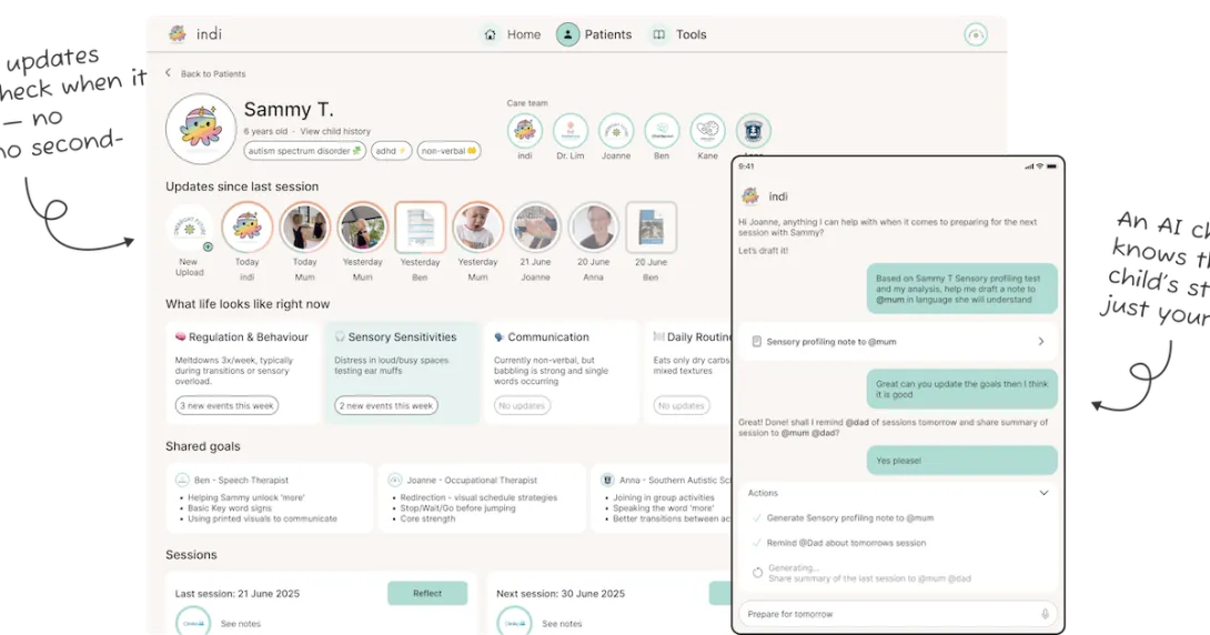 Interface of the Indi app for navigating health services