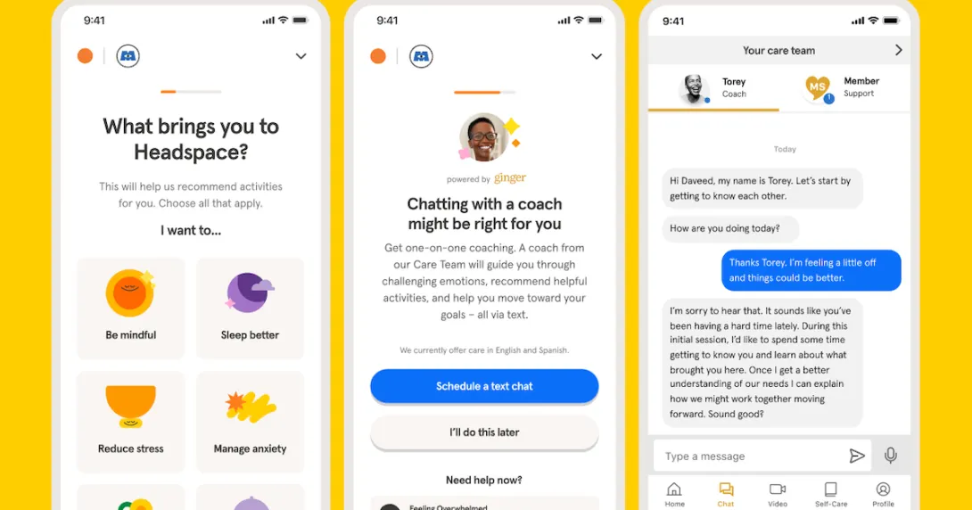 Smartphones displaying Headspace Health's app.