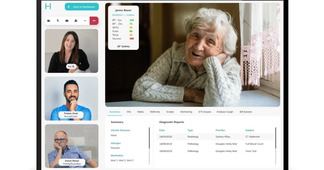 Desktop view of the Health Teams telehealth platform