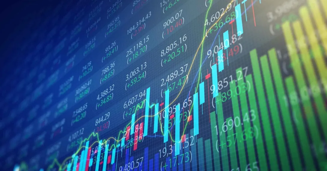 Rising stock market chart on a trading board